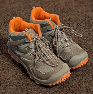Merrell Kids Chameleon Gray and Orange Mid Hiking Boots